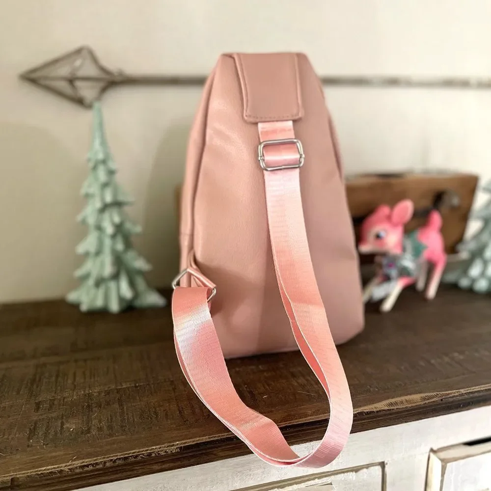 PINK FAUX LEATHER SMALL SLING BACKPACK NWT